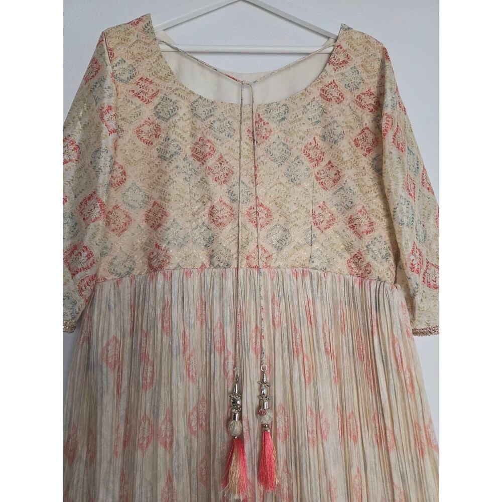 Seasons Chennai Indian Anarkali Kurta Dress XXL Cream Beige Embellished Maxi - Picture 8 of 15